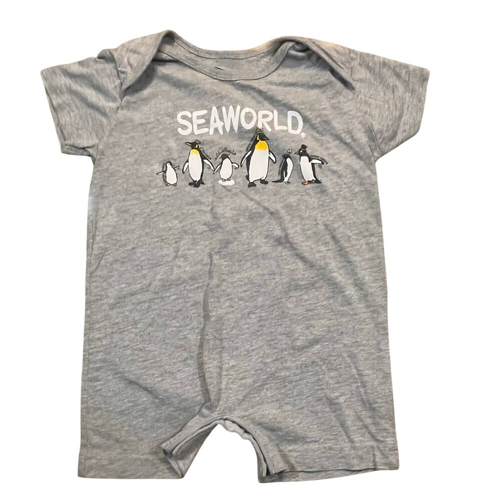 SeaWorld Kids Penguin Romper 24M Gray‎ One Piece Cute Animal Graphic Baby Outfit